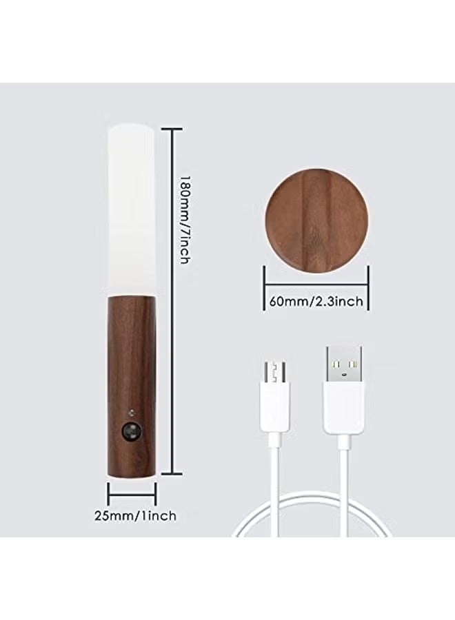 Wooden Motion Sensor Lights Indoor, Magnet Body Hallway Rechargeable LED Wireless Battery Operated Wall Sconce, Portable Decor Torch Night Lighting for Bedroom (Walnut Wood 2PCS) - Image 2